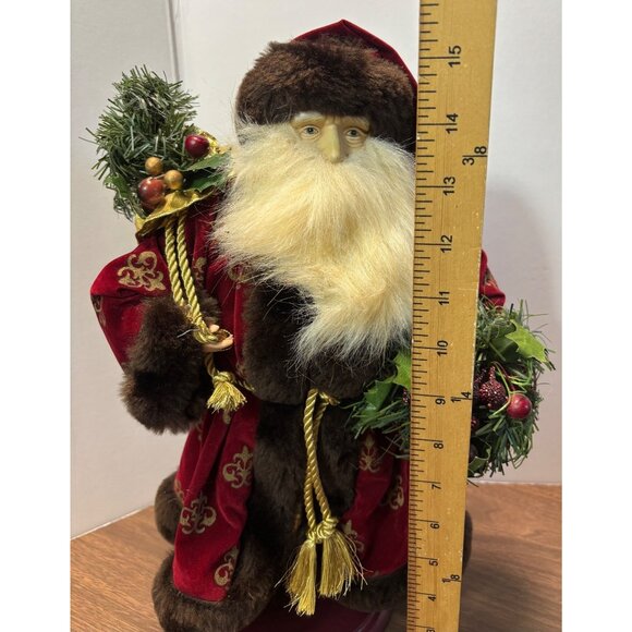 Santa Claus Christmas Figurine Velvet Red Gold Mantle Holiday Decor 15" - Picture 7 of 7